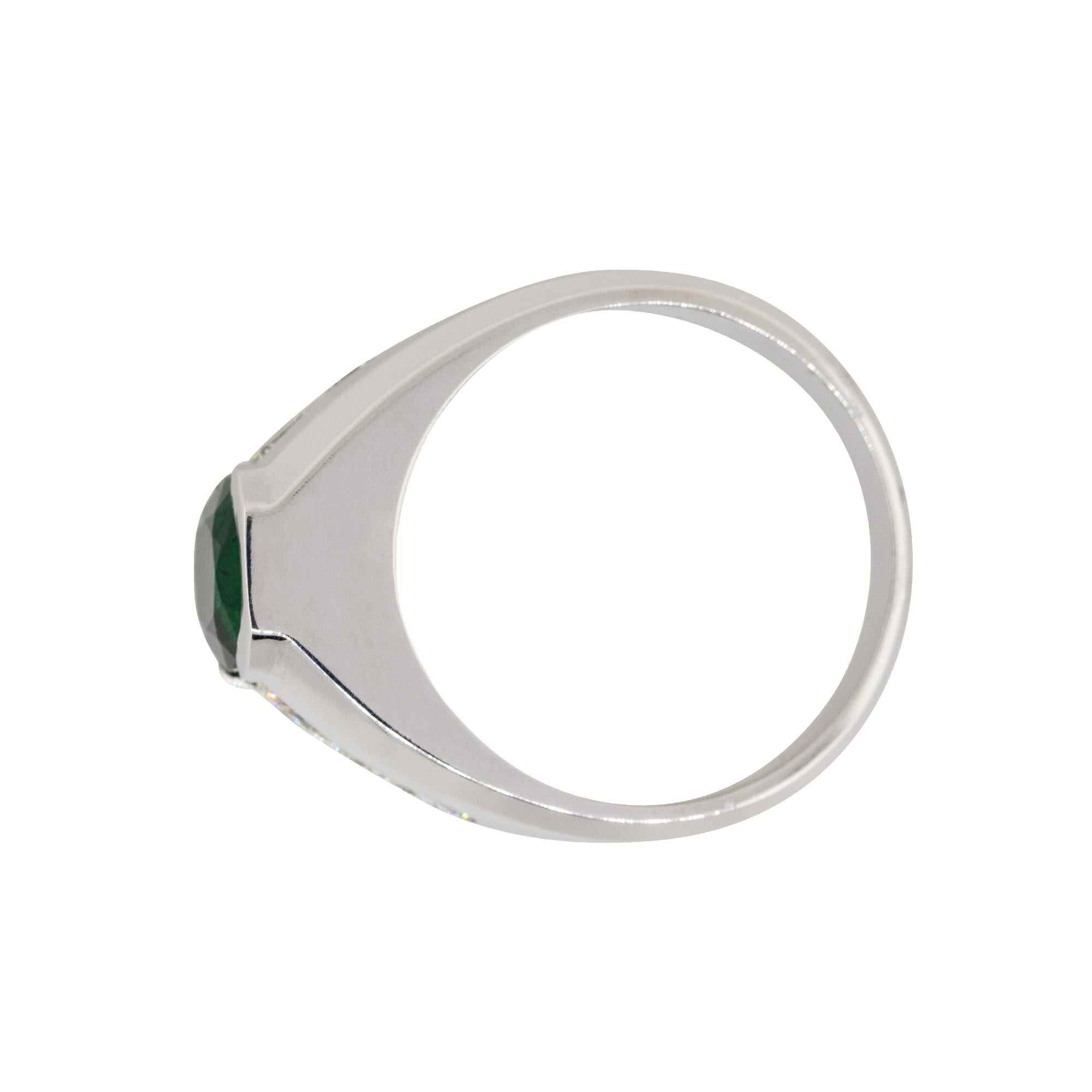 Oval Cut 3.05 Carat Oval Emerald Center Wide Men's Ring with Diamonds 14 Karat in Stock For Sale