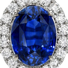 3.05 Carat Oval Royal Blue Sapphire Diamond 18K White Gold Ring by Tamir