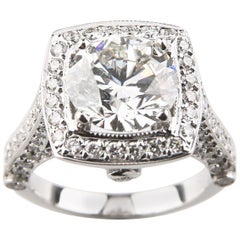 Anillo de compromiso de oro de 14 quilates con diamante brillante redondo de 3,05 quilates con certificado GIA