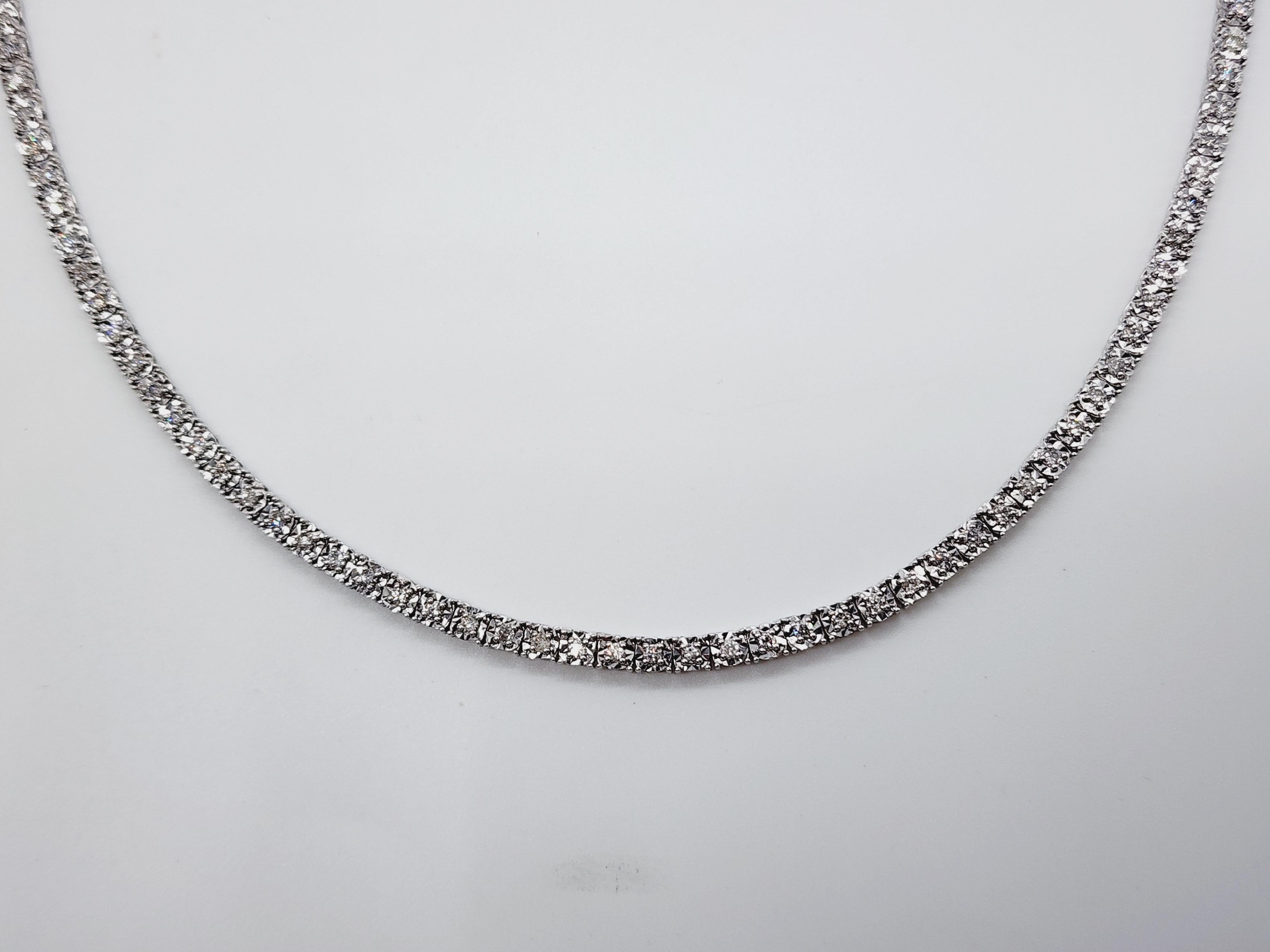 Women's or Men's 3.05 Carat Round Brilliant Diamond Illusion Necklace 14 Karat White Gold 16'' For Sale