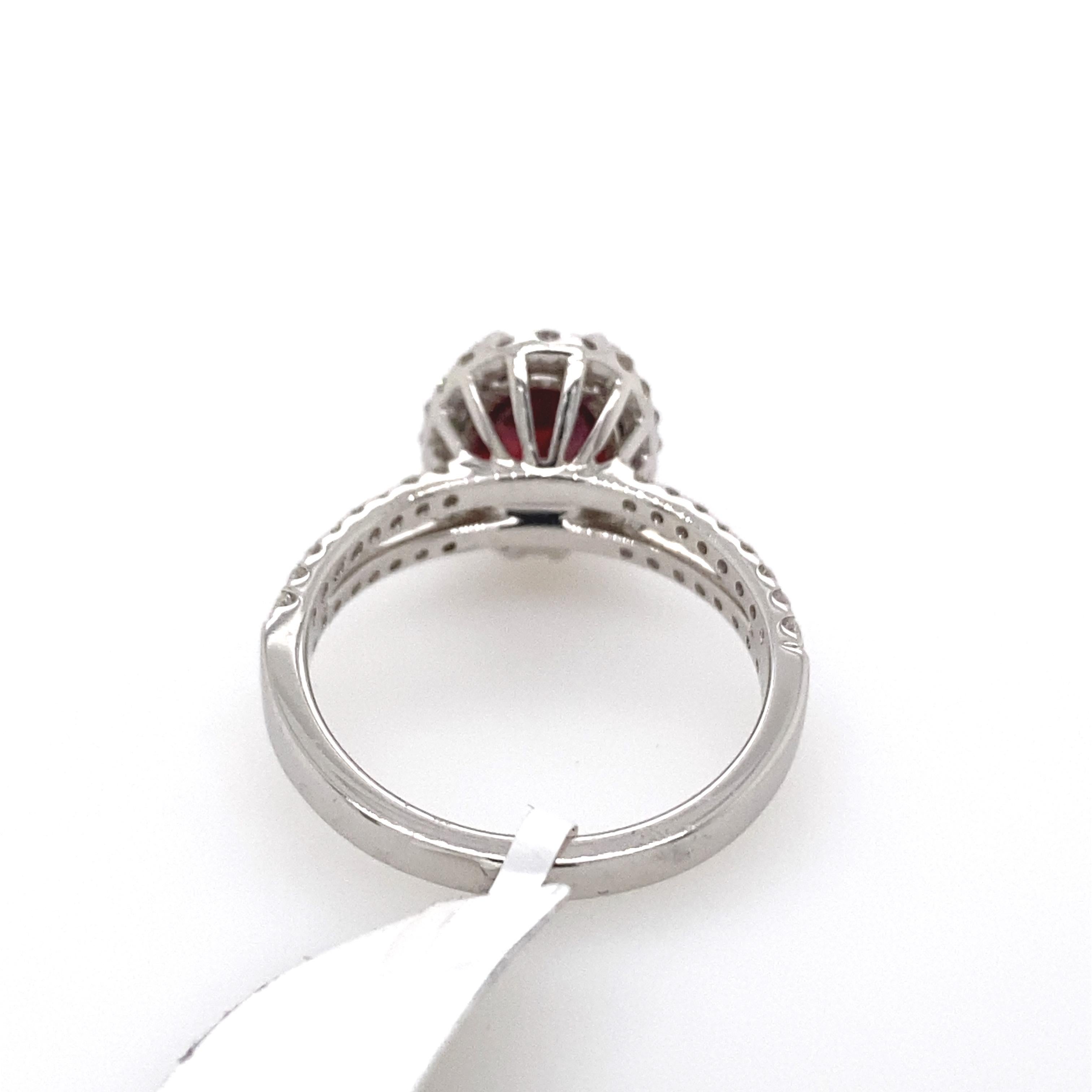 Contemporary 3.05 Carat Rudy with Diamond Halo Ring 18 Karat White Gold