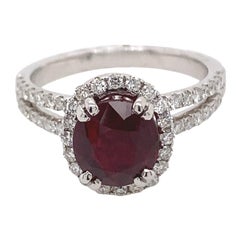 3.05 Carat Rudy with Diamond Halo Ring 18 Karat White Gold