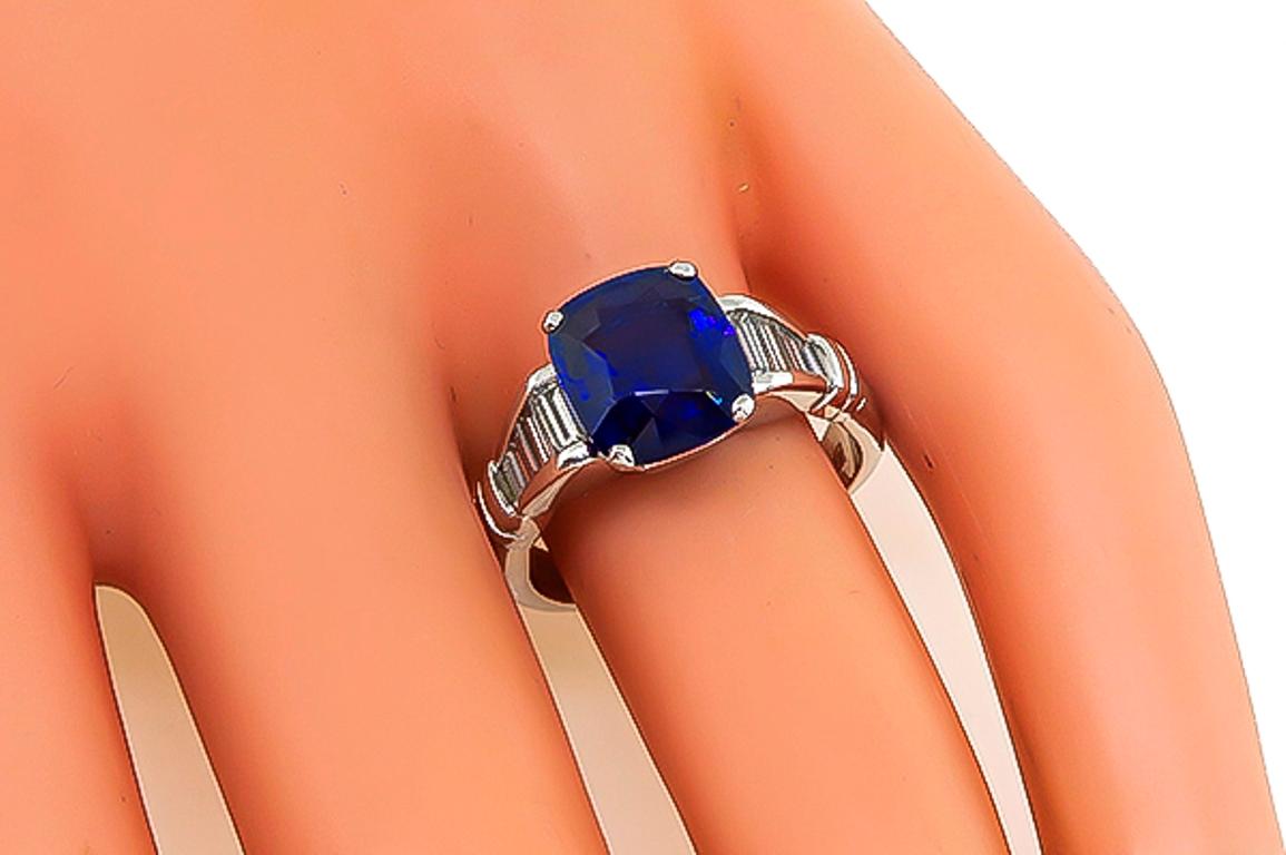 Cushion Cut 3.05 Carat Sapphire Diamond Engagement Ring For Sale