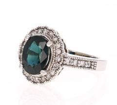 3.05 Carat Sapphire Diamond White Gold Vintage Ring