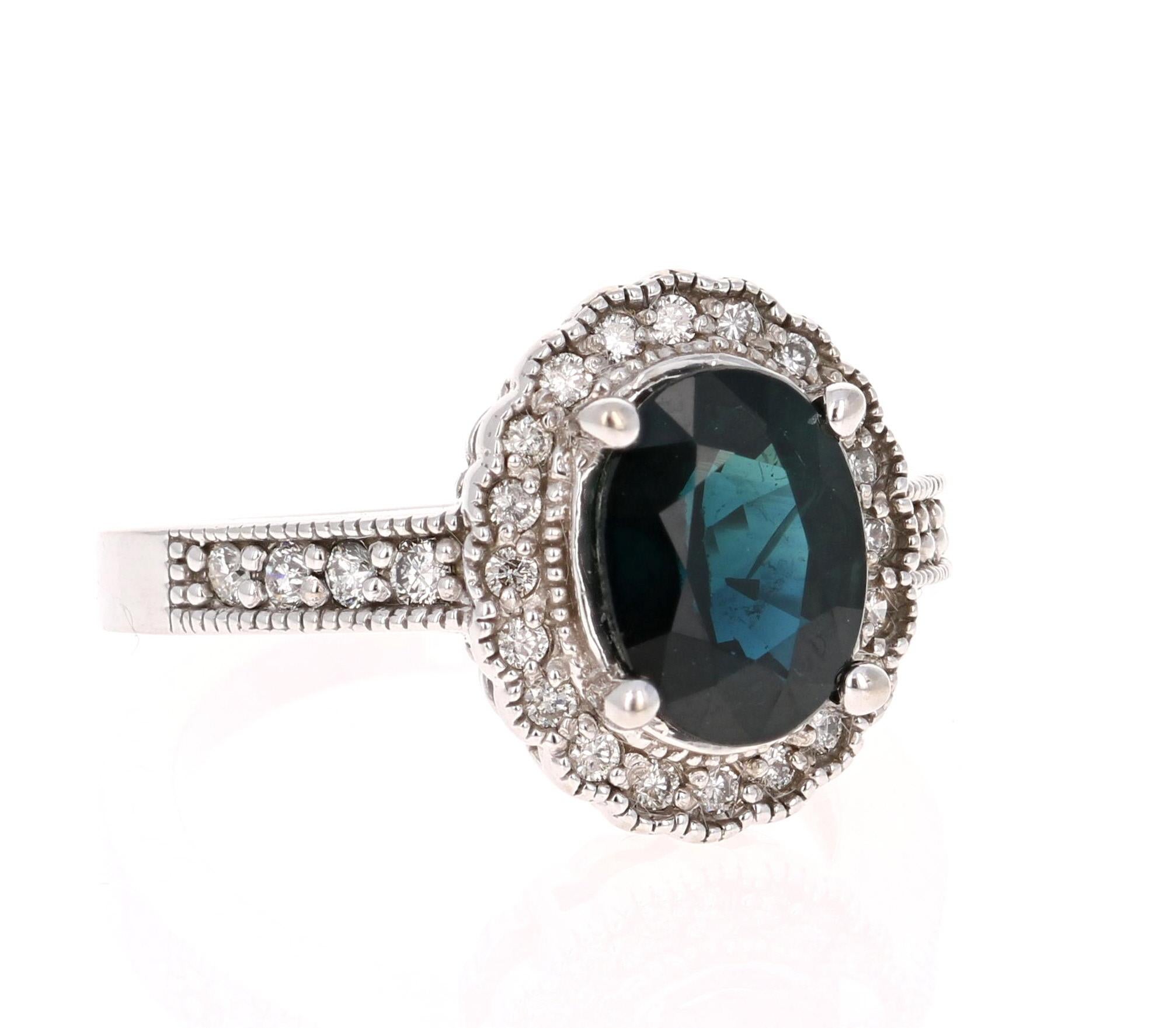 Romantic 3.05 Carat Sapphire Diamond White Gold Vintage Ring For Sale