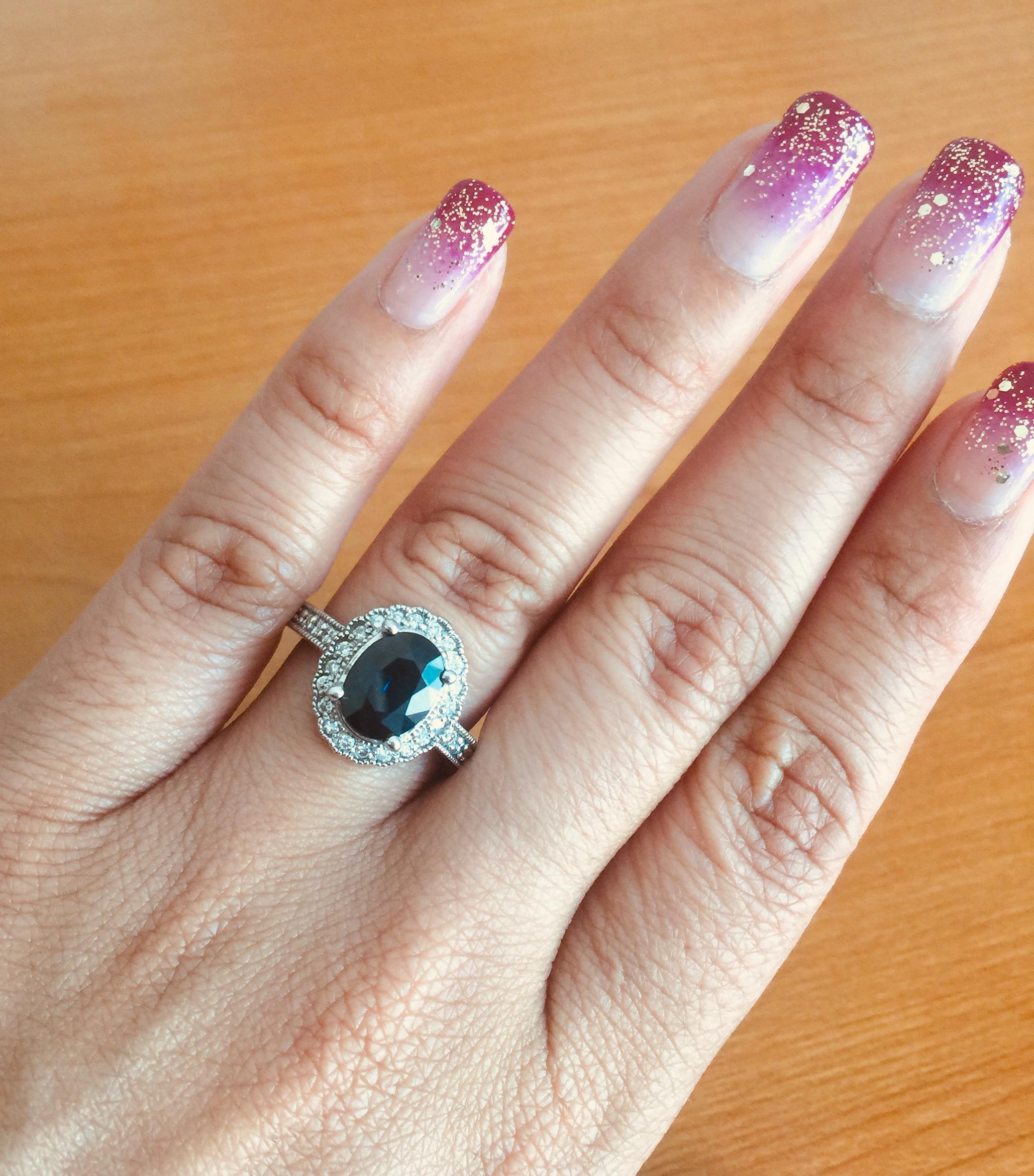 Women's 3.05 Carat Sapphire Diamond White Gold Vintage Ring For Sale