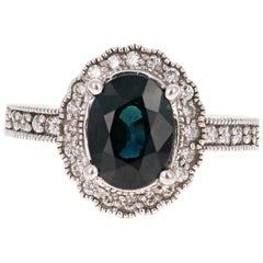 3.05 Carat Sapphire Diamond White Gold Retro Ring