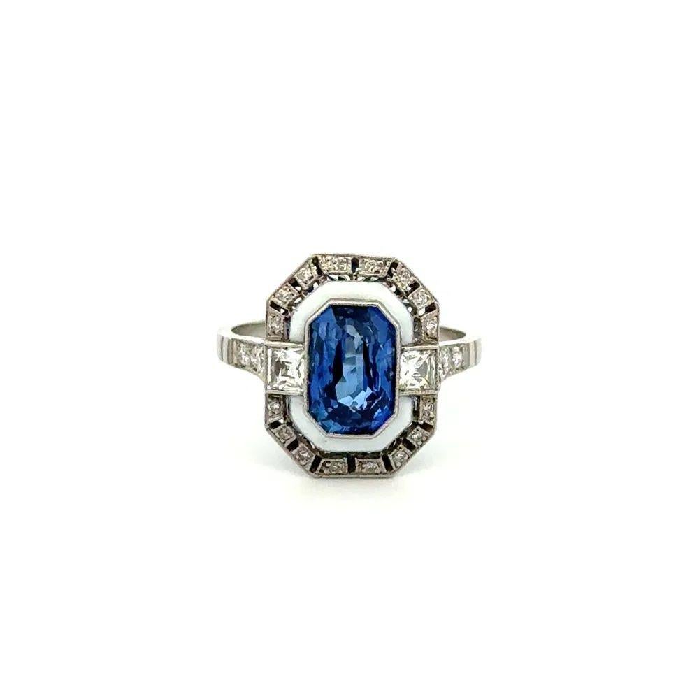 3,05 Karat Saphir, Emaille und Diamant Platin Vintage Statement Ring (Modernistisch) im Angebot