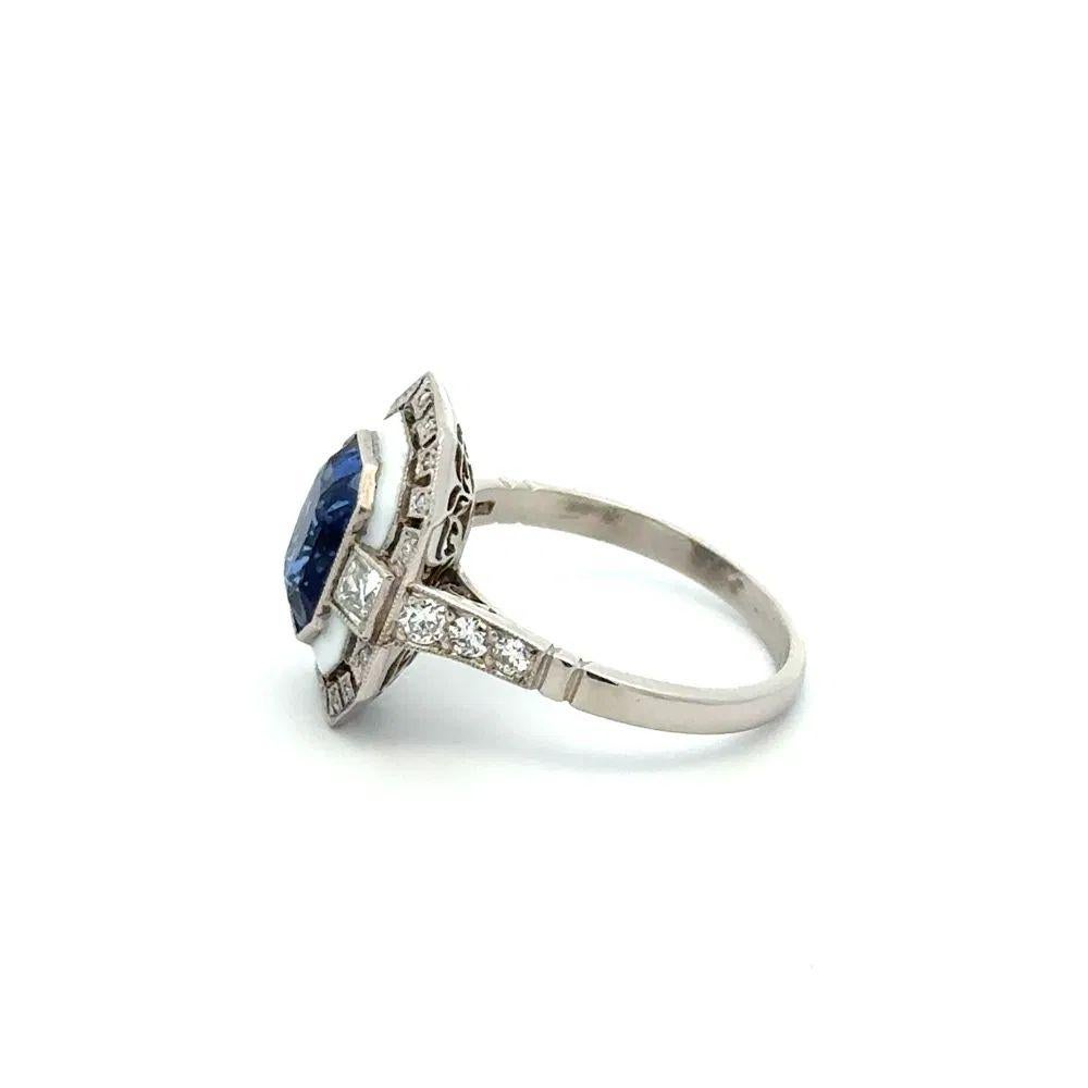 3,05 Karat Saphir, Emaille und Diamant Platin Vintage Statement Ring im Zustand „Hervorragend“ im Angebot in Montreal, QC