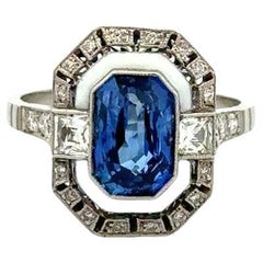 3,05 Karat Saphir, Emaille und Diamant Platin Vintage Statement Ring