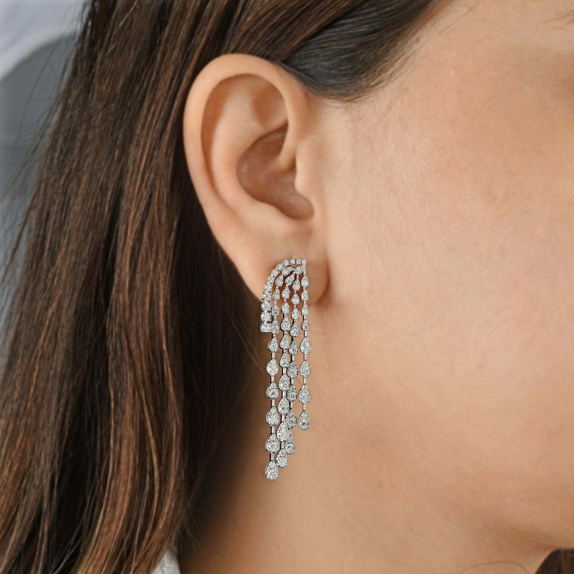 Natürliche SI Reinheit & HI Farbe Diamant-Kronleuchter-Ohrringe 18 Karat Weißgold (Rundschliff) im Angebot