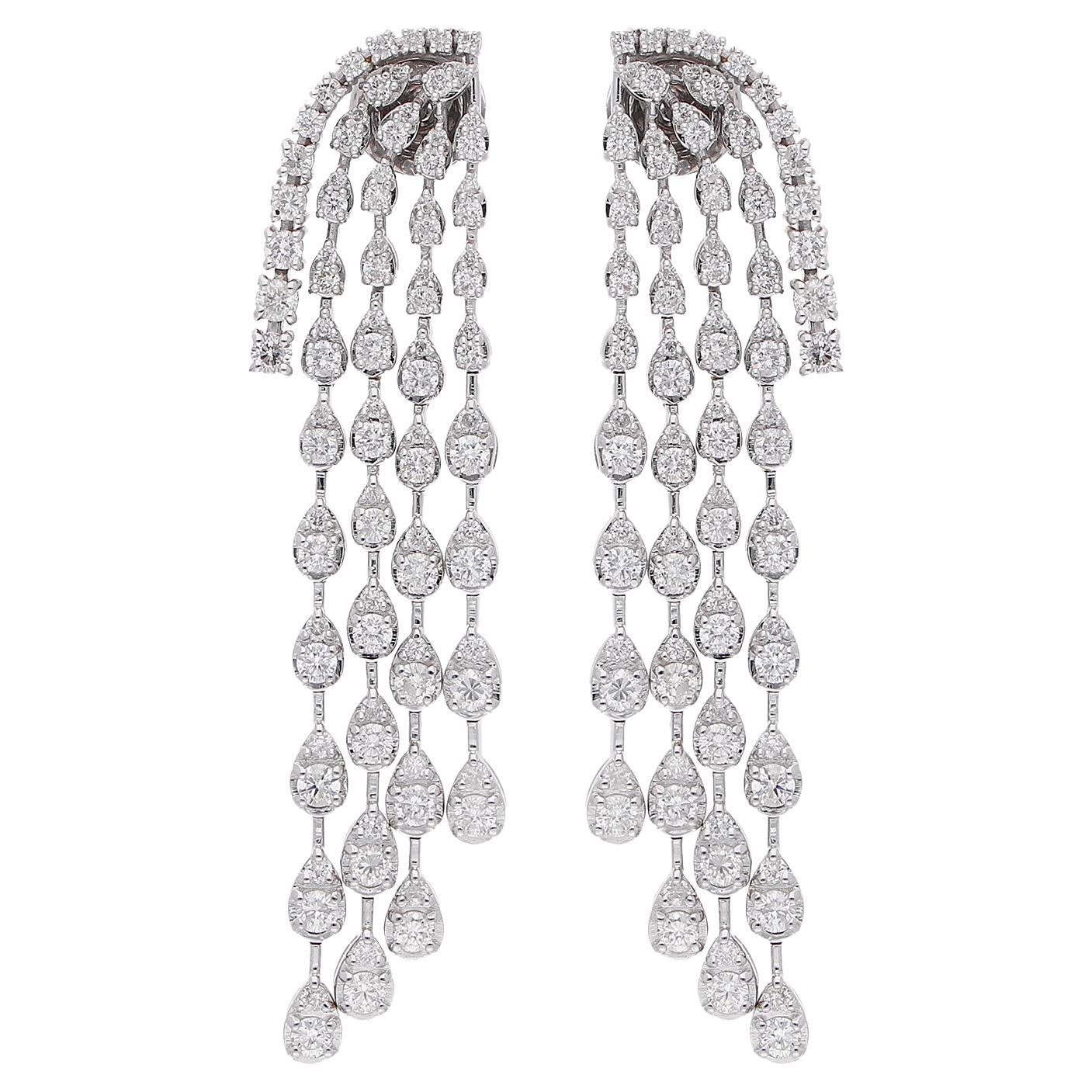 Natural SI Clarity & HI Color Diamond Chandelier Earrings 18 Karat White Gold For Sale