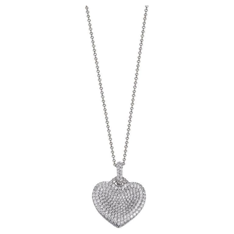 3.05 Carat Cubic Zirconia Sterling Silver Pavé Set Curved Heart Shaped Pendant For Sale