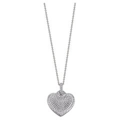 3.05 Carat Cubic Zirconia Sterling Silver Pavé Set Curved Heart Shaped Pendant