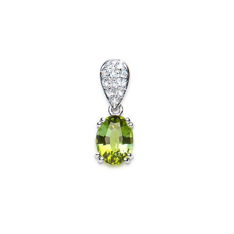 Oval Cut 3.05 Carat Tourmaline Green Oval Diamond Pave Drop Earrings Natalie Barney For Sale