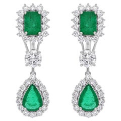 Orecchini pendenti con smeraldo dello Zambia da 3,05 carati 2,72 carati SI/H Diamante in oro bianco 18k