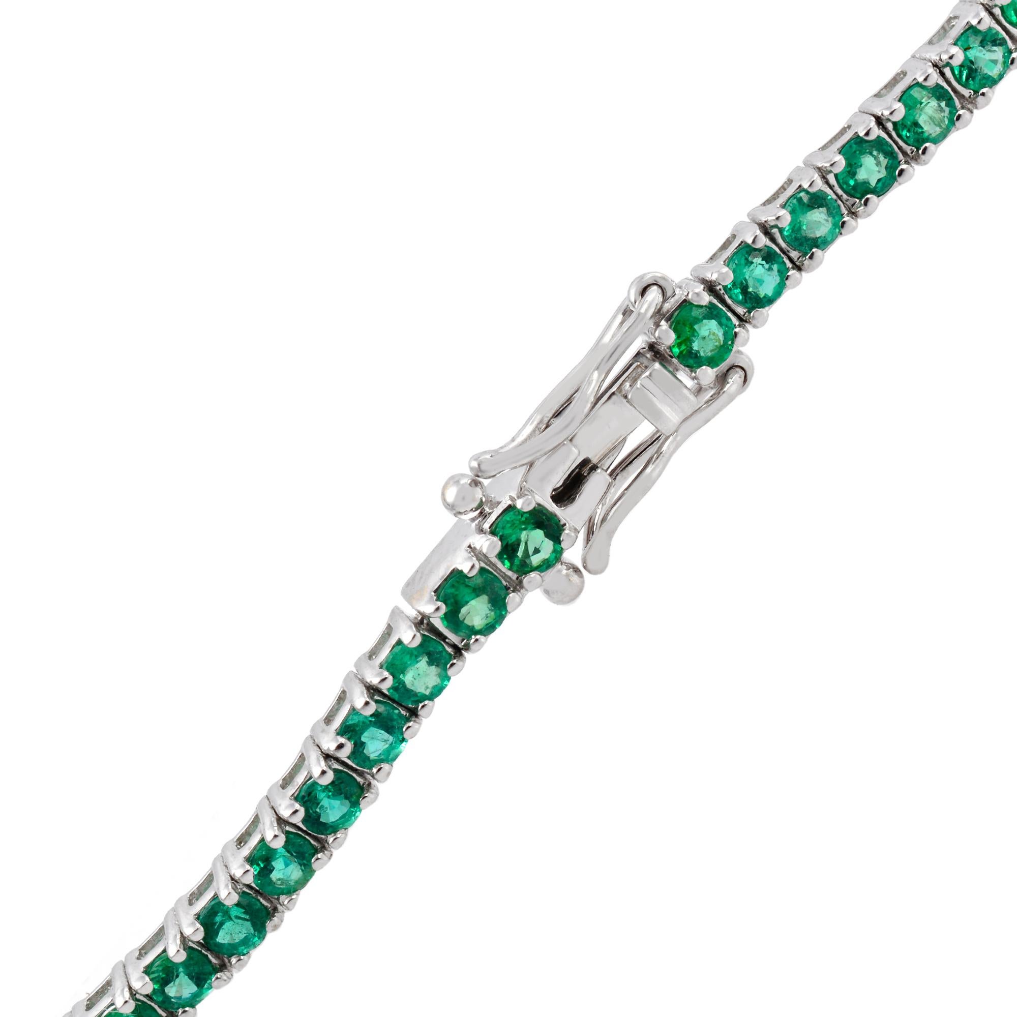 Round Cut 3.05 Carat Natural Emerald Gemstone Tennis Bracelet 18k White Gold Fine Jewelry For Sale