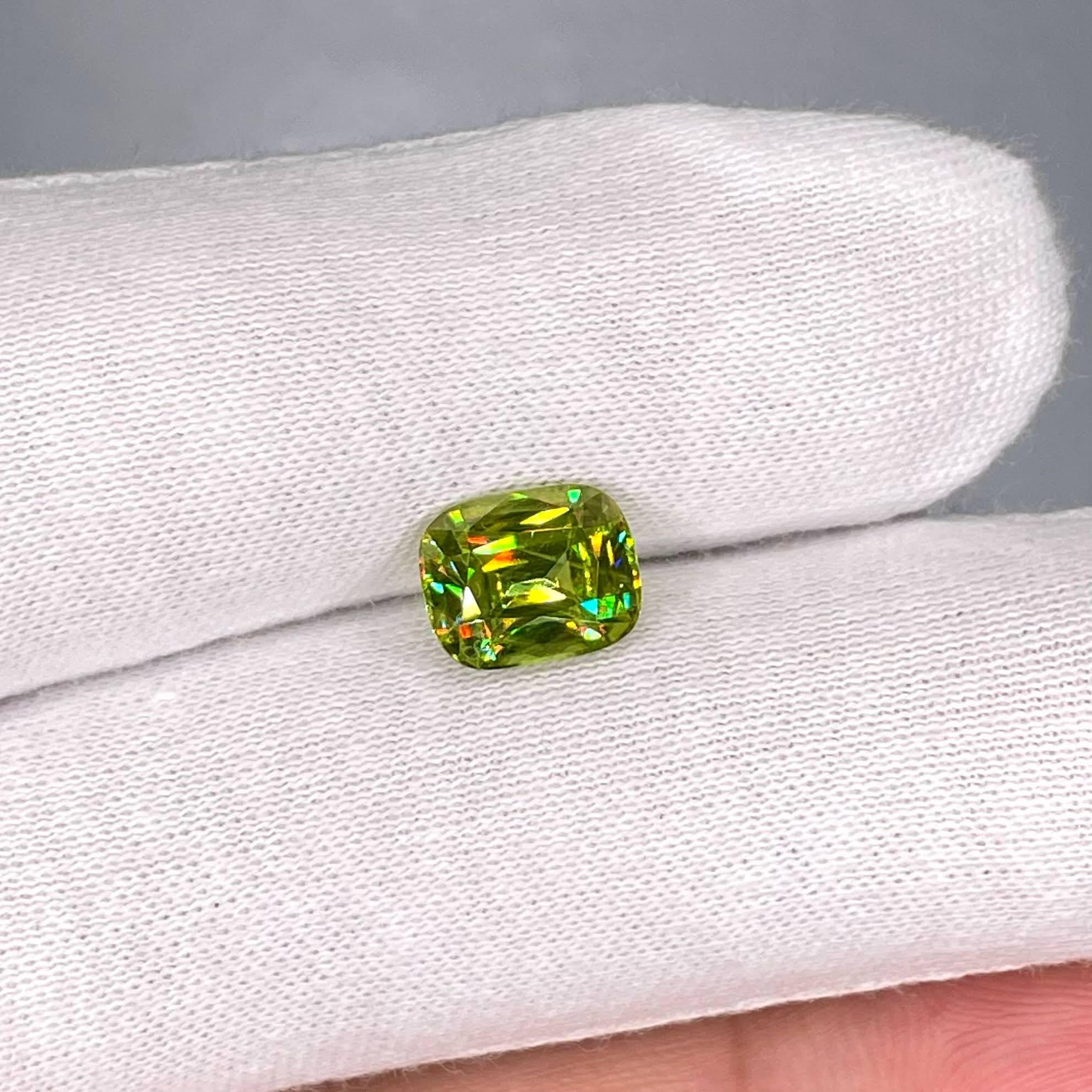 Modern 3.05 Carats Green Sphene Stone Cushion Cut Natural Madagascar's Gemstone For Sale