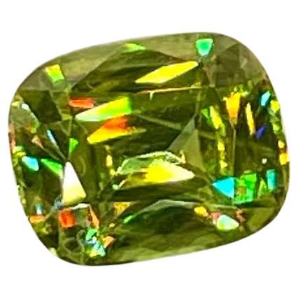 3.05 Carats Green Sphene Stone Cushion Cut Natural Madagascar's Gemstone