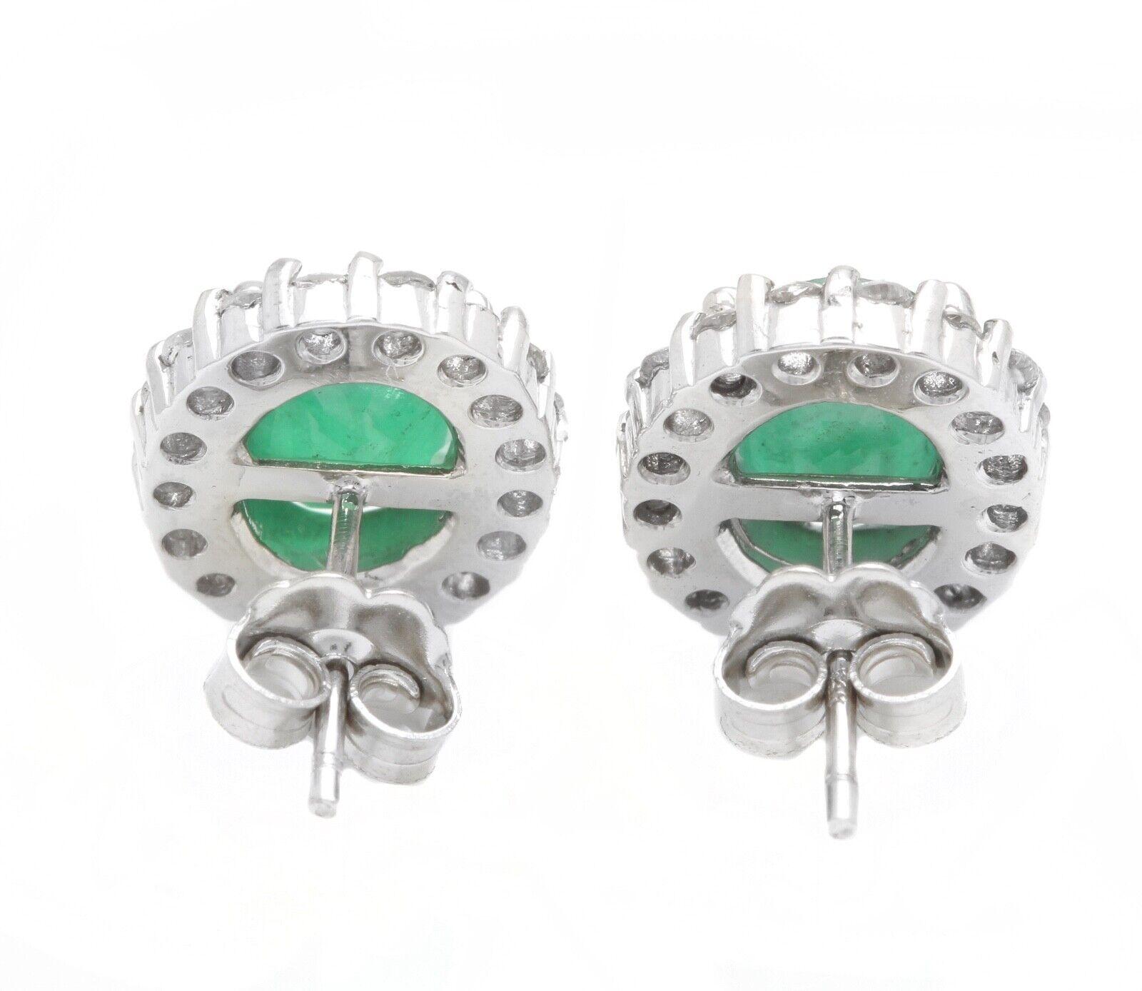 Mixed Cut 3.05 Carats Natural Emerald and Diamond 14k Solid White Gold Earrings For Sale