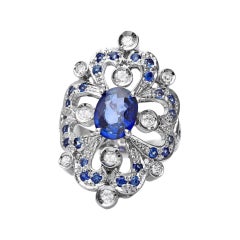 3.05 Carats Natural Sapphire and Diamond 14k Solid White Gold Ring