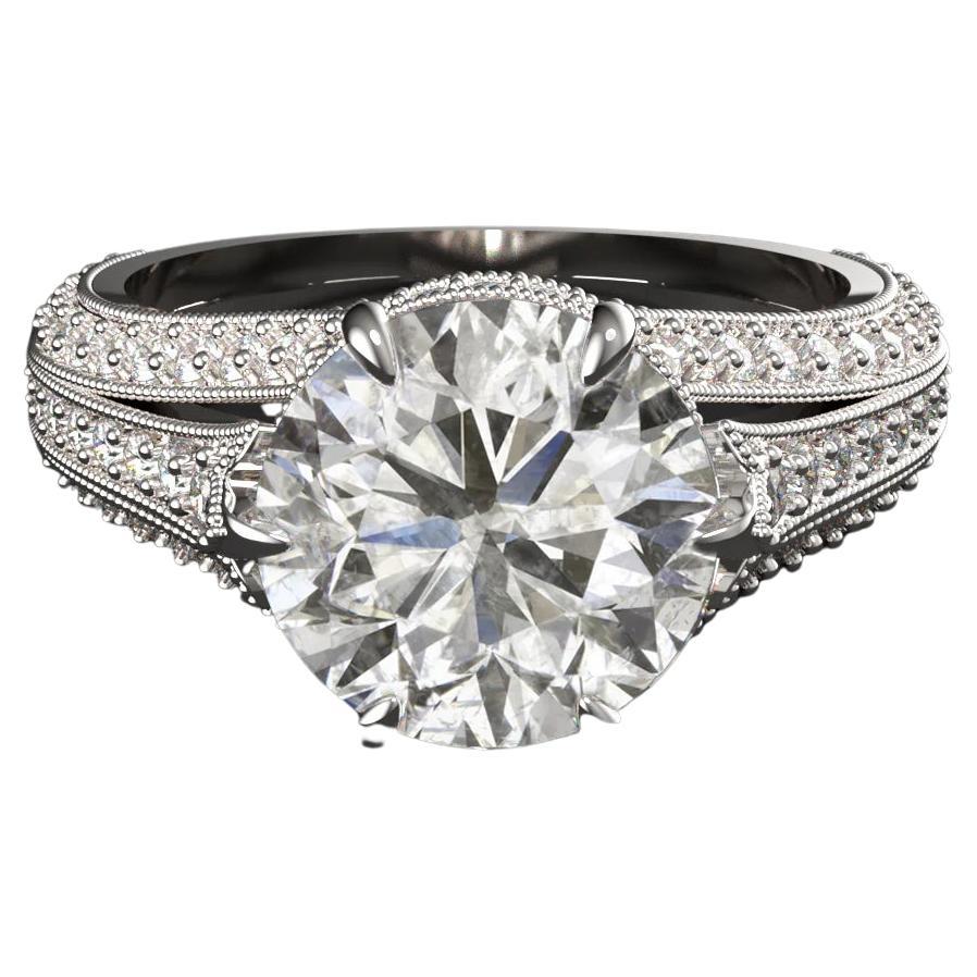 3.05 Carat Diamond Ring Natural Round Brilliant Cut Pave White Gold Ring For Sale