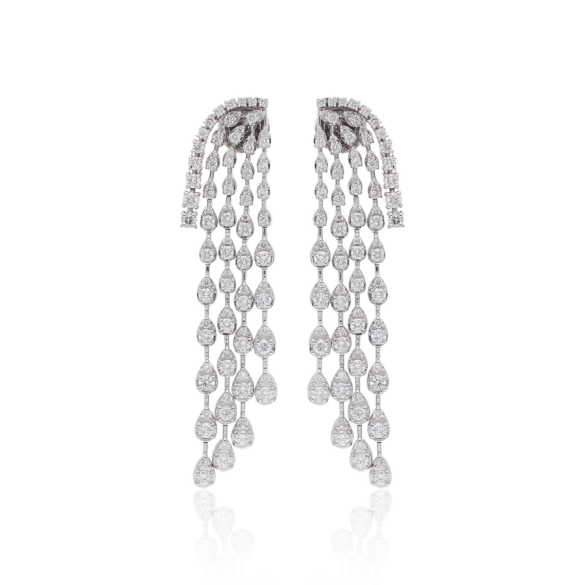 3.05 Ct SI/H Round Brilliant Cut Diamond Chandelier Drop Earrings 14k White Gold (Boucles d'oreilles chandelier) Neuf - En vente à Diera, Dubai