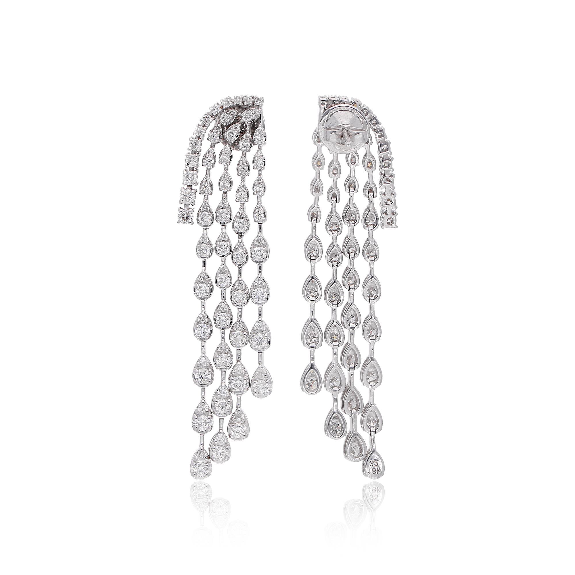 Moderne 3.05 Ct SI/H Round Brilliant Cut Diamond Chandelier Drop Earrings 18k White Gold en vente