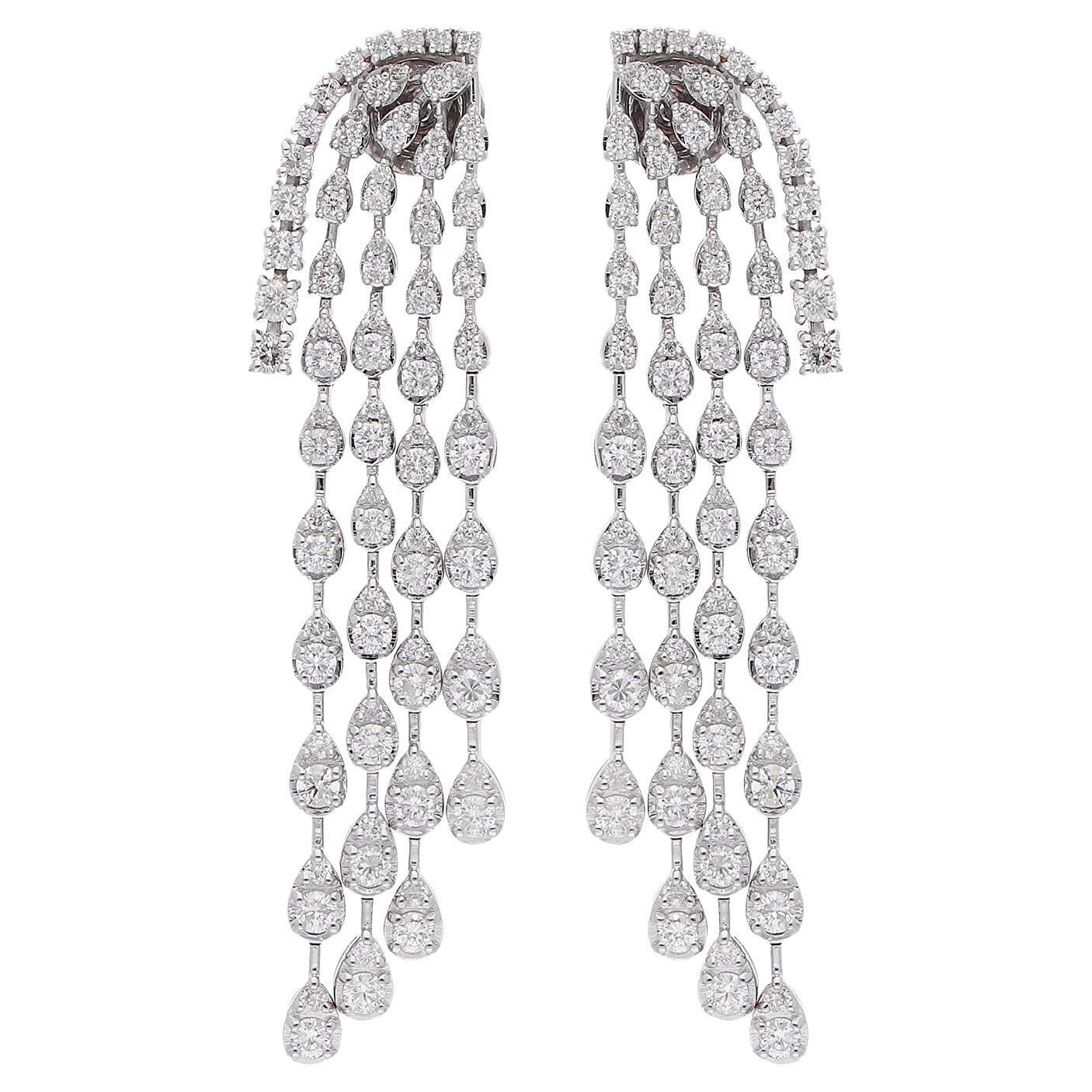 3,05 Ct SI/H Orecchini Chandelier con Diamanti Taglio Brillante Rotondo Oro Bianco 18k