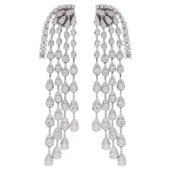 3,05 Ct SI/H Orecchini Chandelier con Diamanti Taglio Brillante Rotondo Oro Bianco 18k