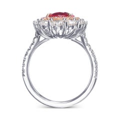 3.05 cts Certified Cushion Mozambique Ruby and Diamond Double Halo Ring