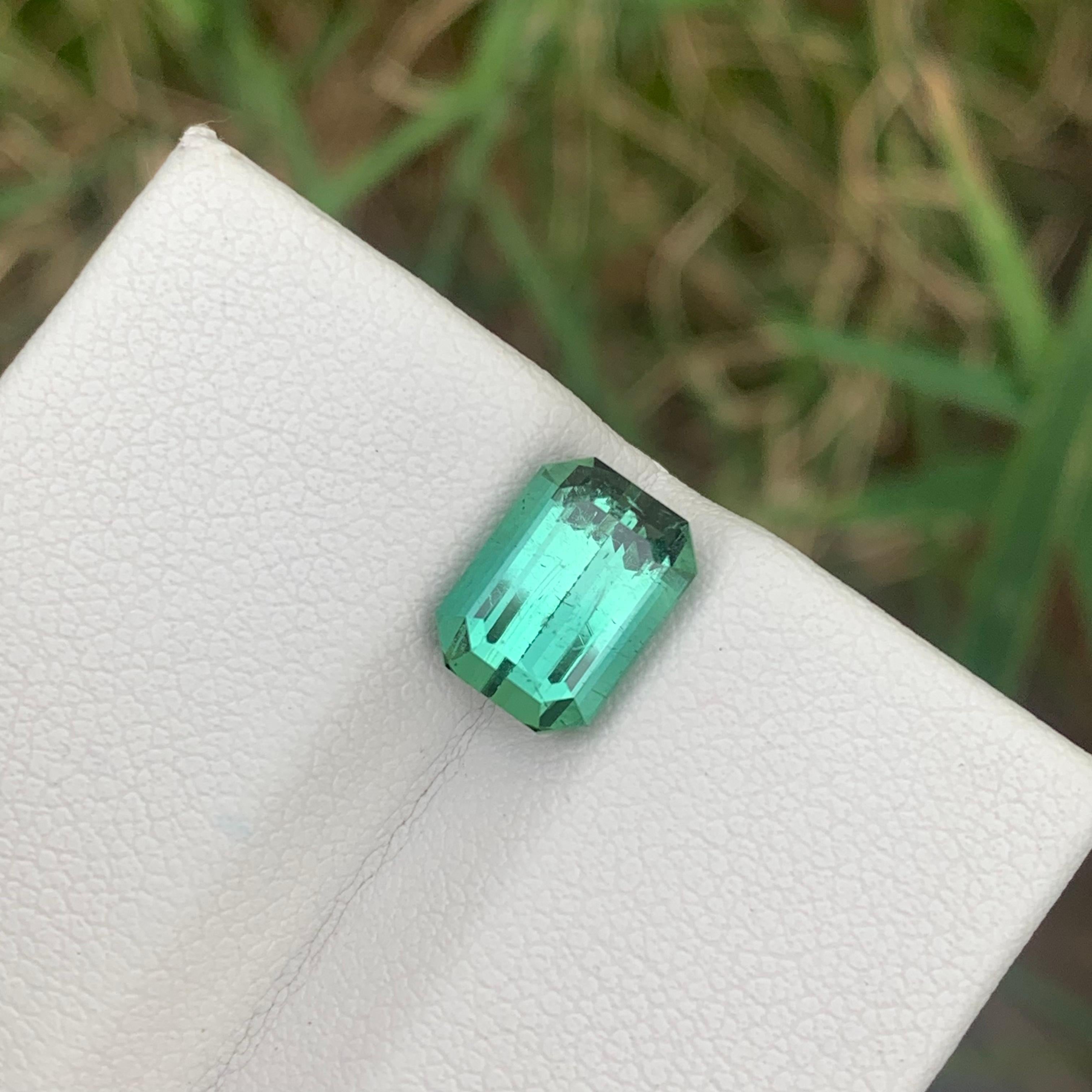 3.05 Cts Natural Loose Blueish Green Tourmaline Emerald Cut Ring Gemstone  For Sale 2
