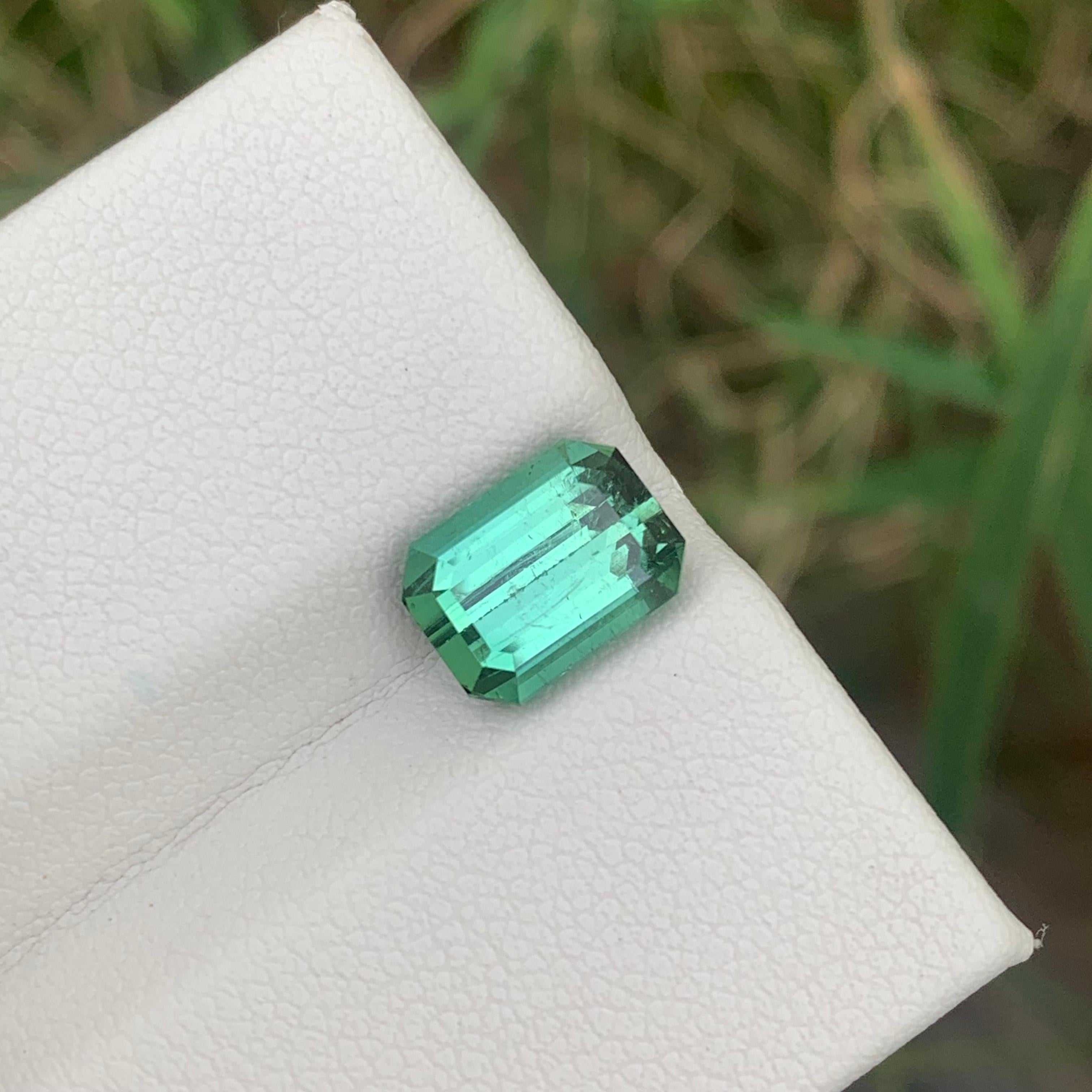 3.05 Cts Natural Loose Blueish Green Tourmaline Emerald Cut Ring Gemstone  For Sale 3