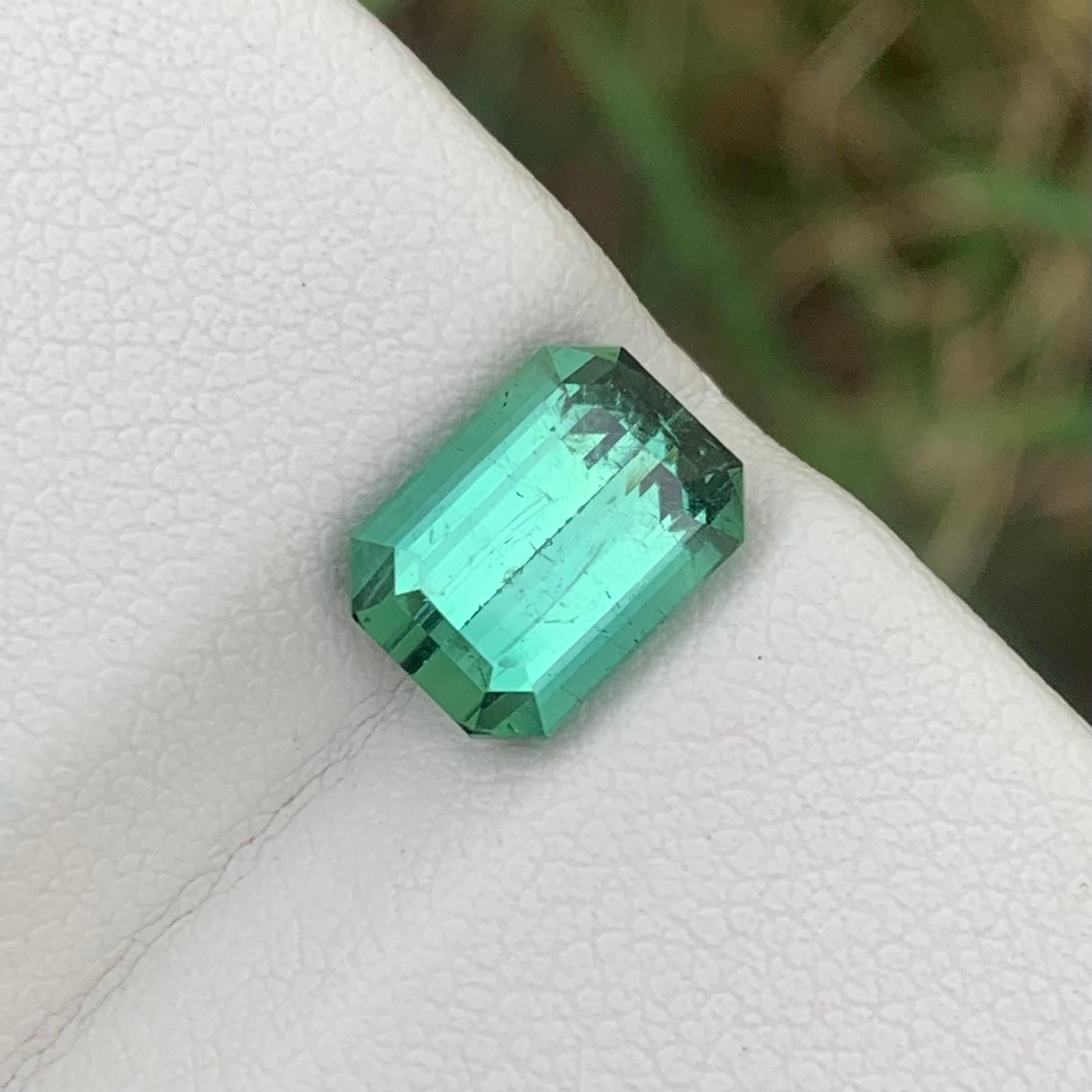 3.05 Cts Natural Loose Blueish Green Tourmaline Emerald Cut Ring Gemstone  For Sale 5