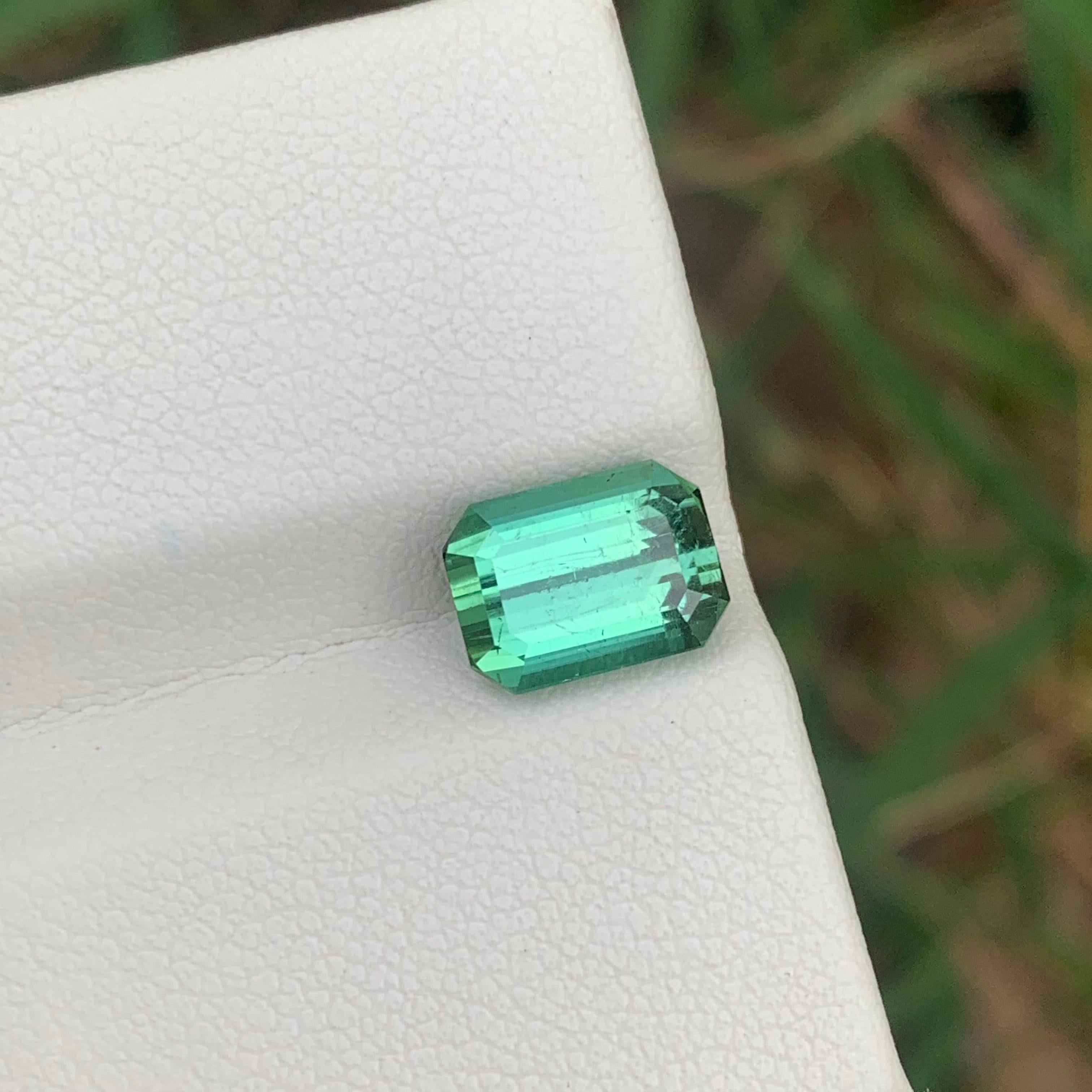 Baroque Revival 3.05 Cts Natural Loose Blueish Green Tourmaline Emerald Cut Ring Gemstone  For Sale