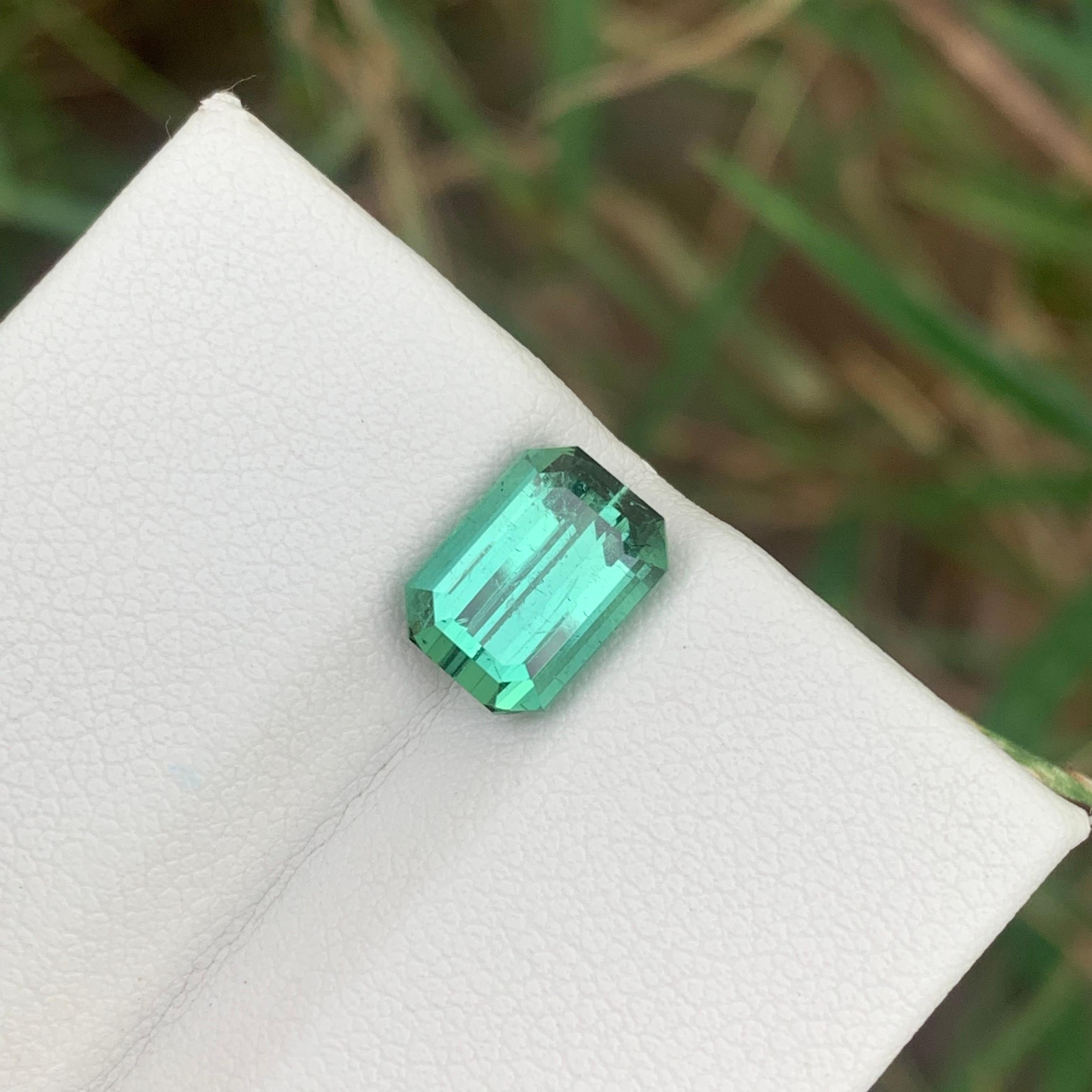 Women's or Men's 3.05 Cts Natural Loose Blueish Green Tourmaline Emerald Cut Ring Gemstone  For Sale