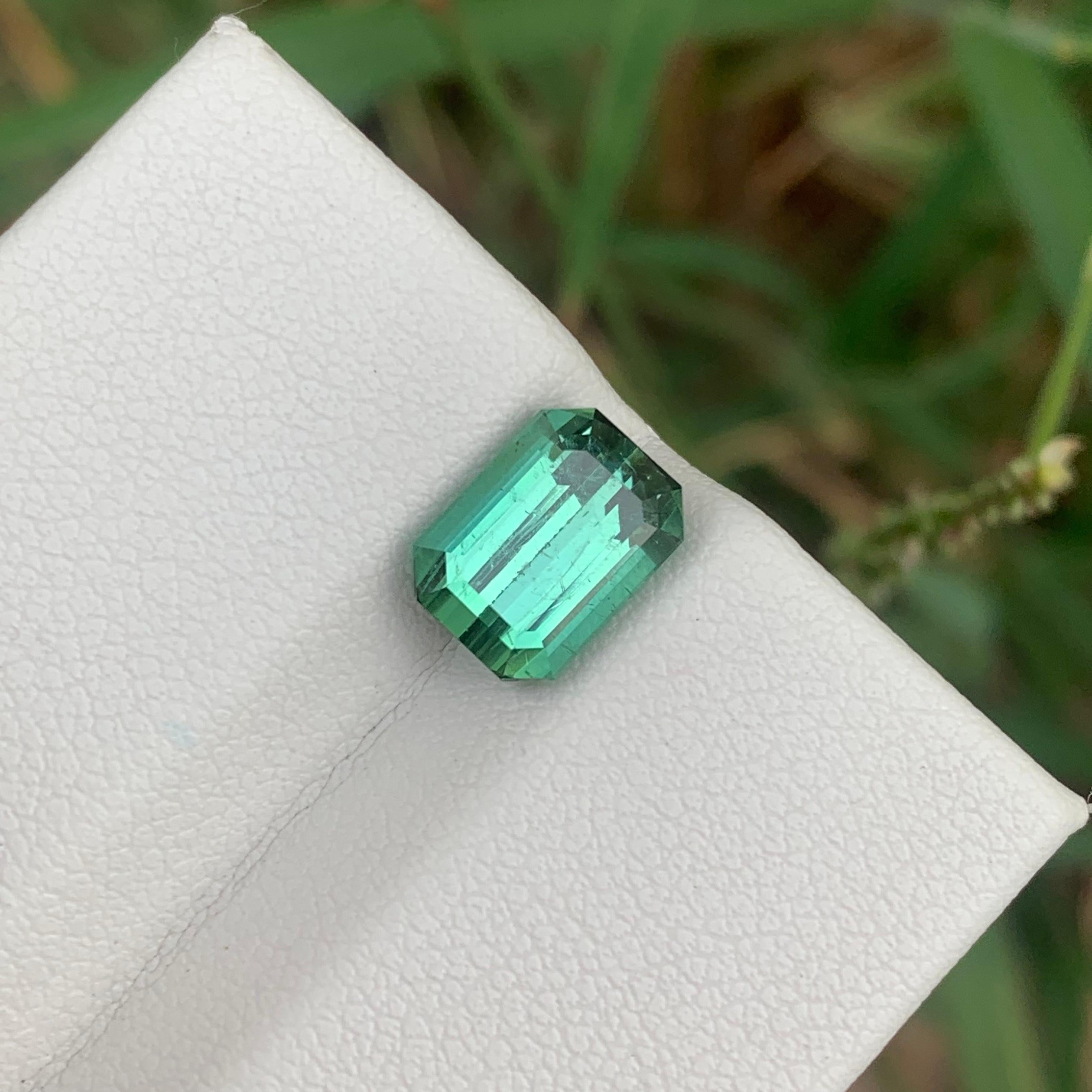 3.05 Cts Natural Loose Blueish Green Tourmaline Emerald Cut Ring Gemstone  For Sale 1