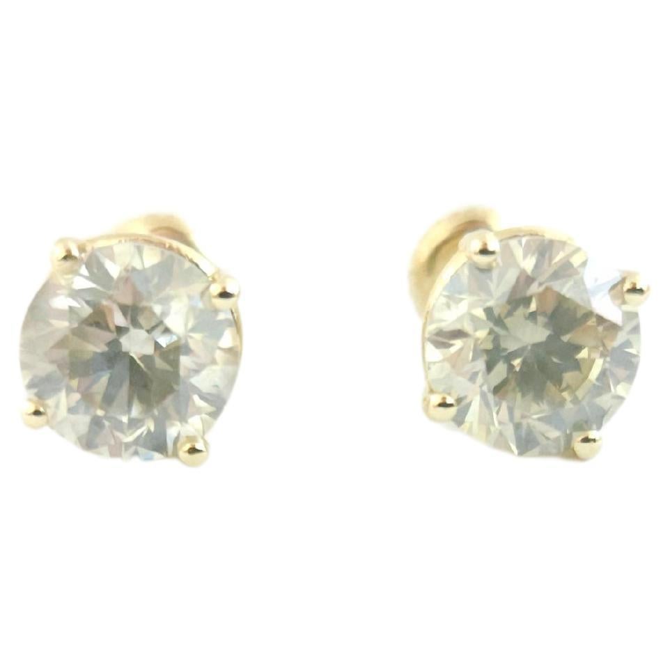 3.05 Ctw Natural Diamond Round Squareback Studs Yellow Gold For Sale