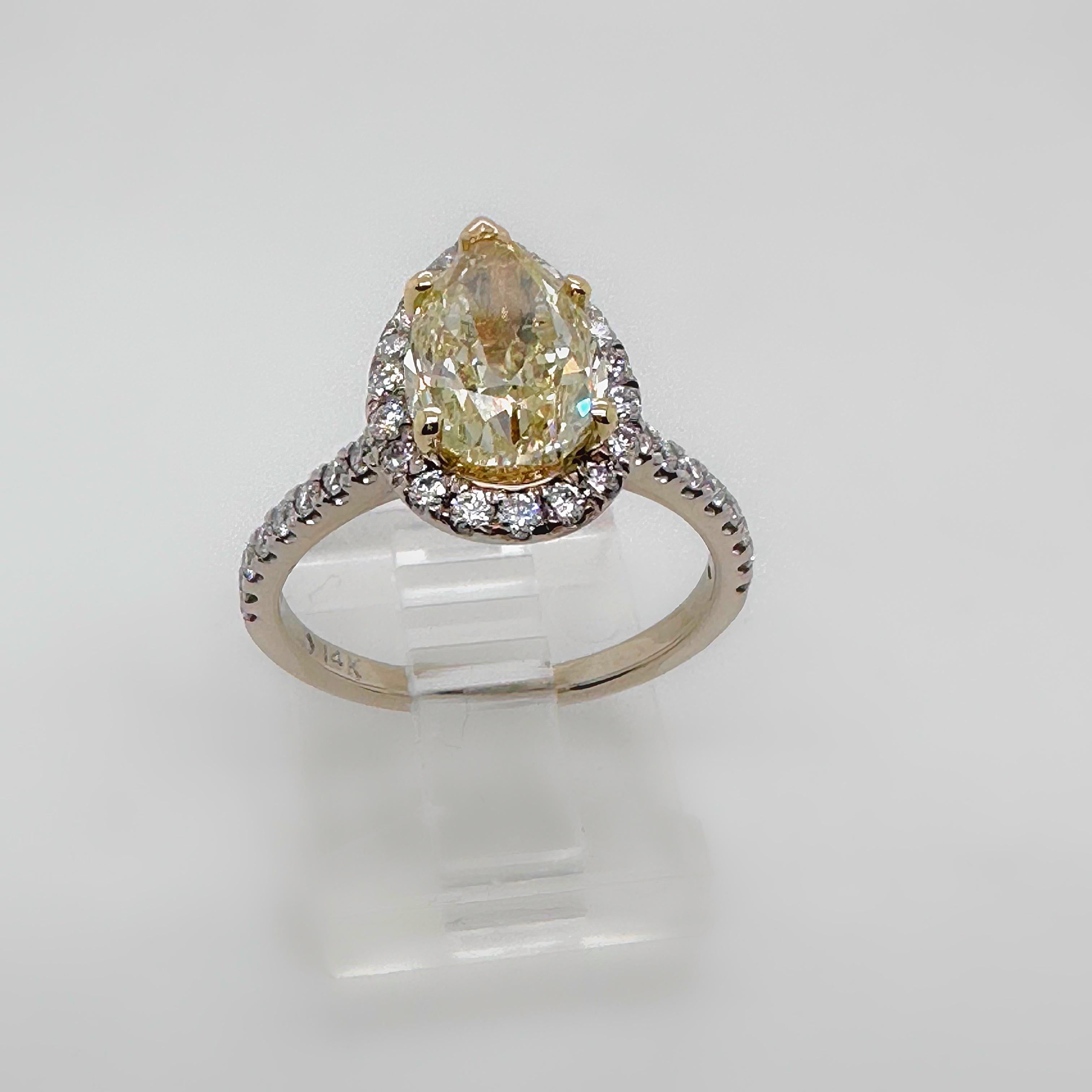3.05tcw Pear Shape Natural FLBG Yellow SI2 Halo Diamond Engagement Ring For Sale 5
