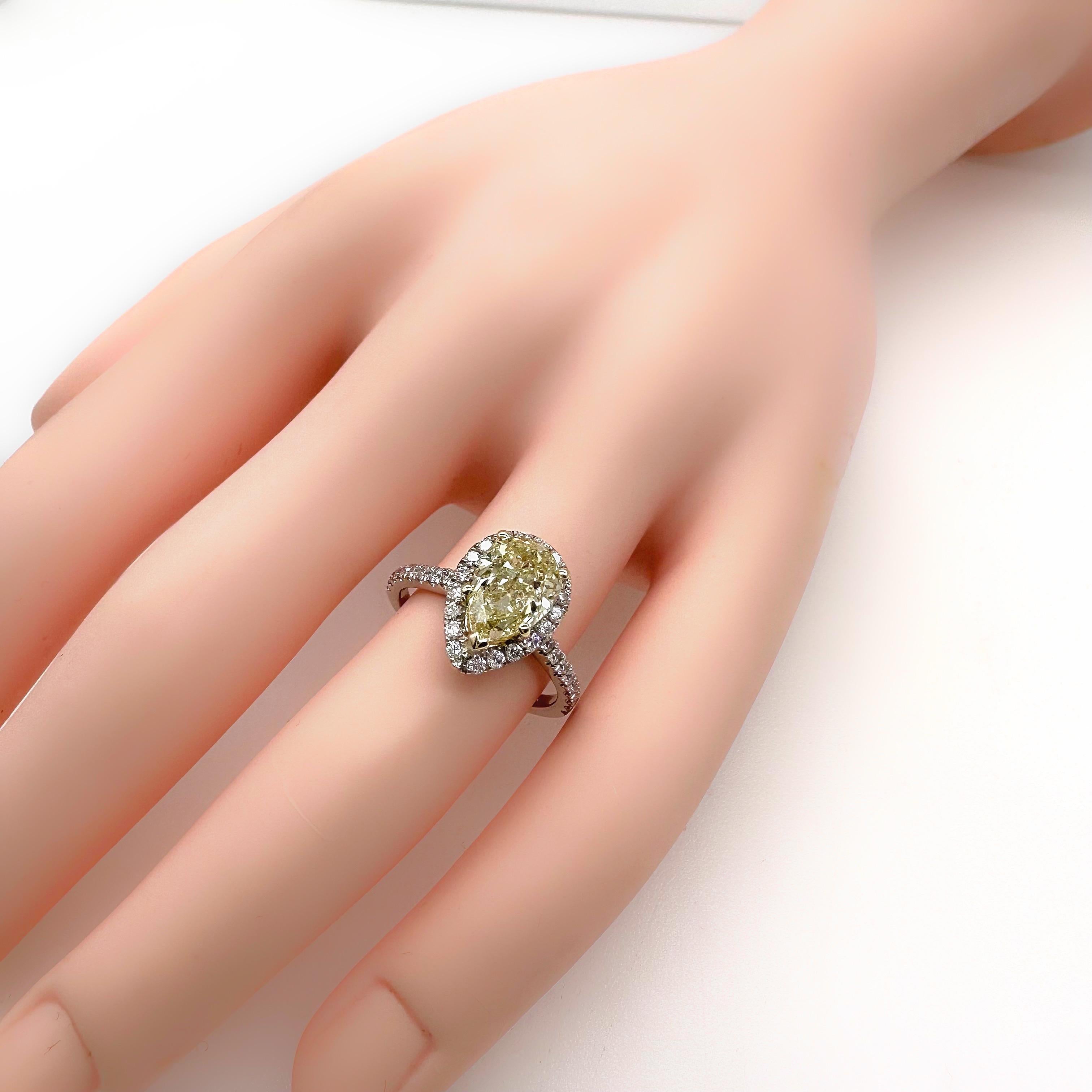 3.05tcw Pear Shape Natural FLBG Yellow SI2 Halo Diamond Engagement Ring For Sale 10