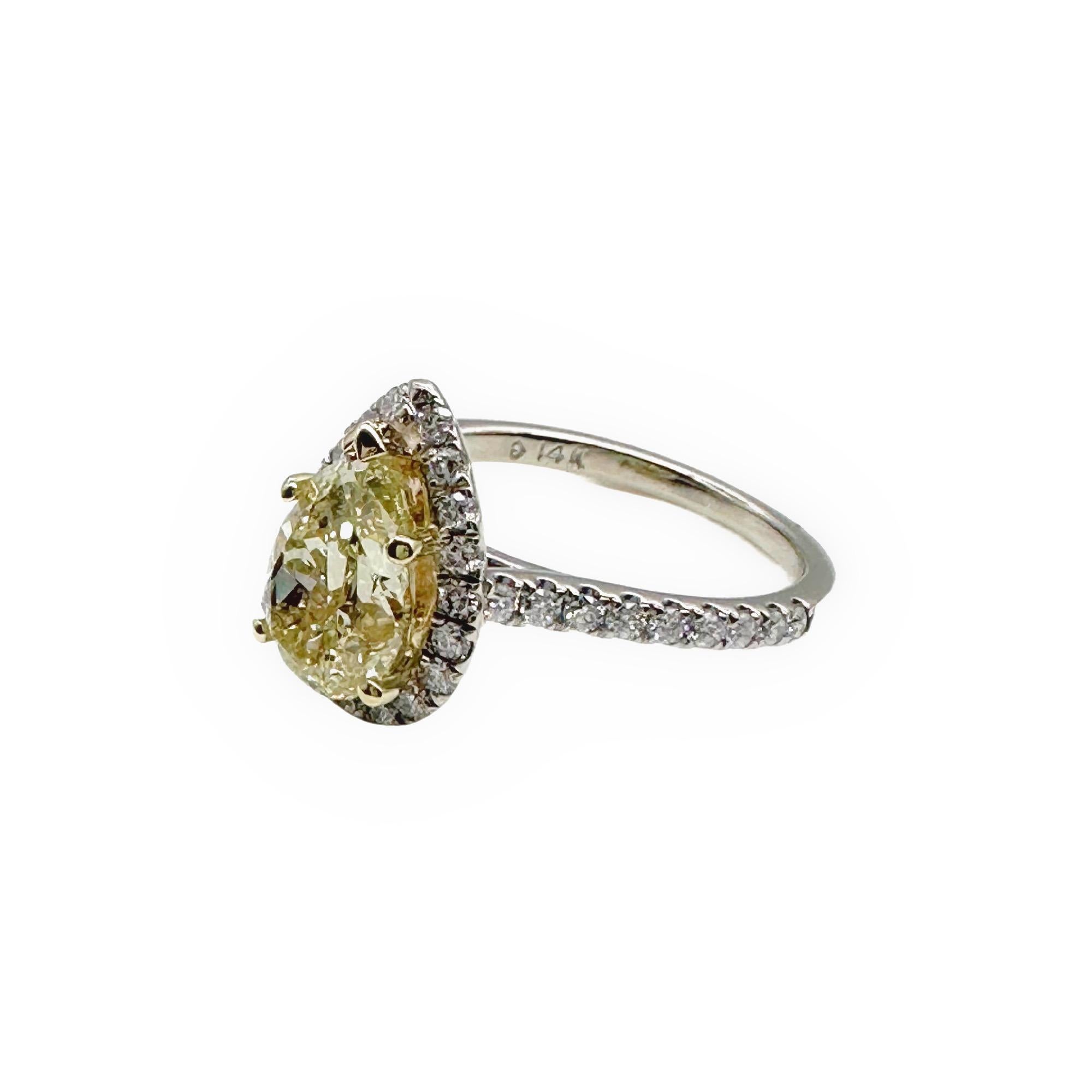 3.05tcw Pear Shape Natural FLBG Yellow SI2 Halo Diamond Engagement Ring For Sale 1