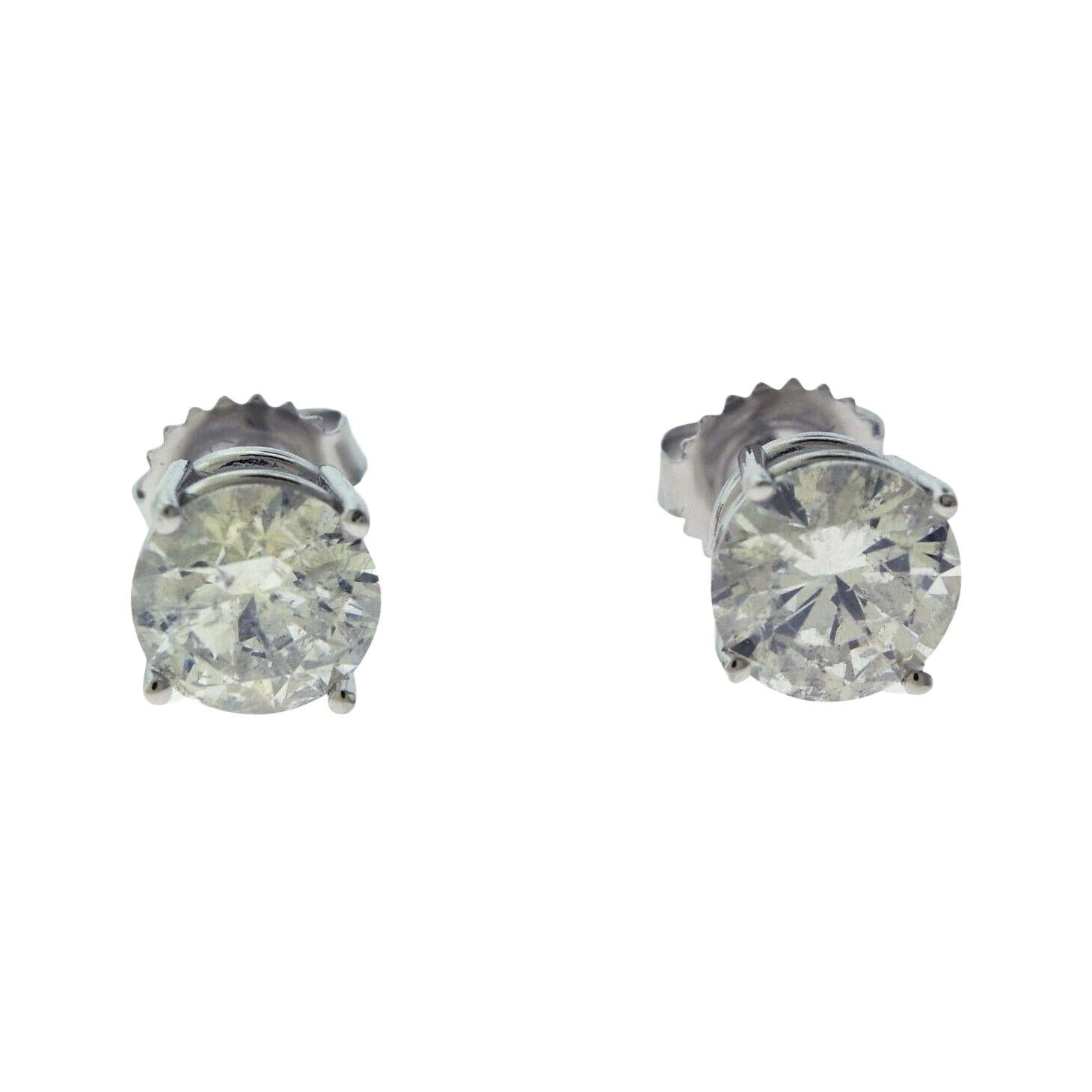 3.05 Total Carat Weight Brilliant Cut Diamond Stud Earrings in White Gold