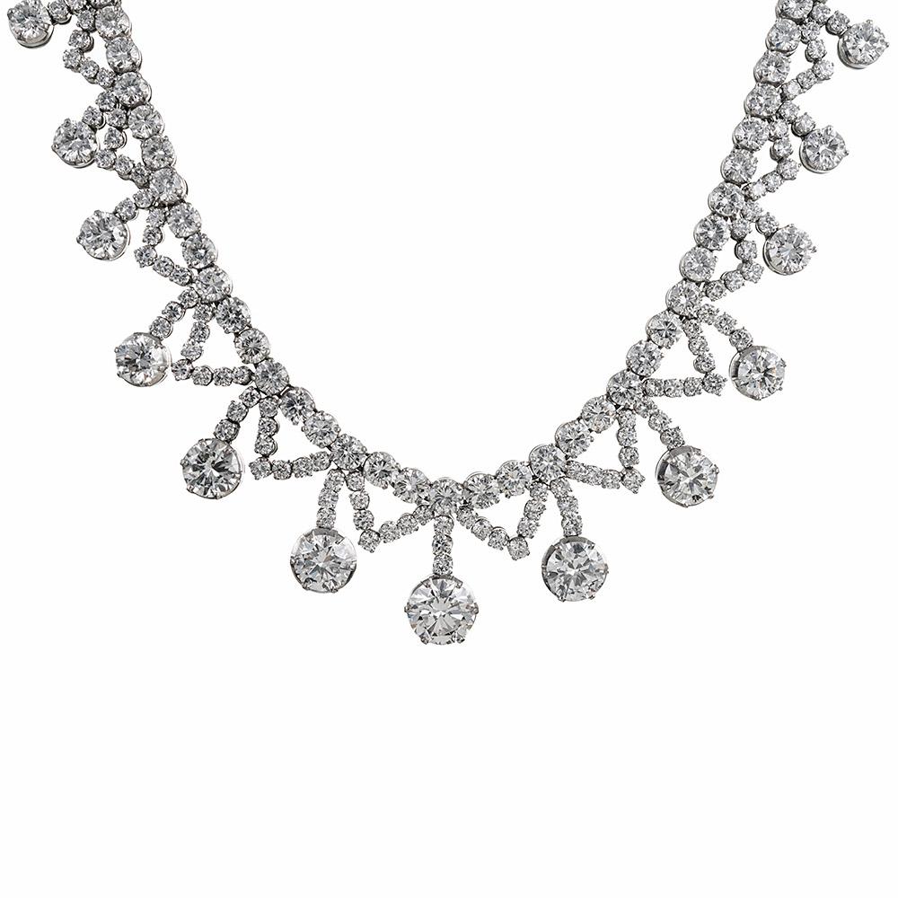 30.50 Carat Belle Epoche Style Diamond Necklace In Good Condition In Carmel-by-the-Sea, CA