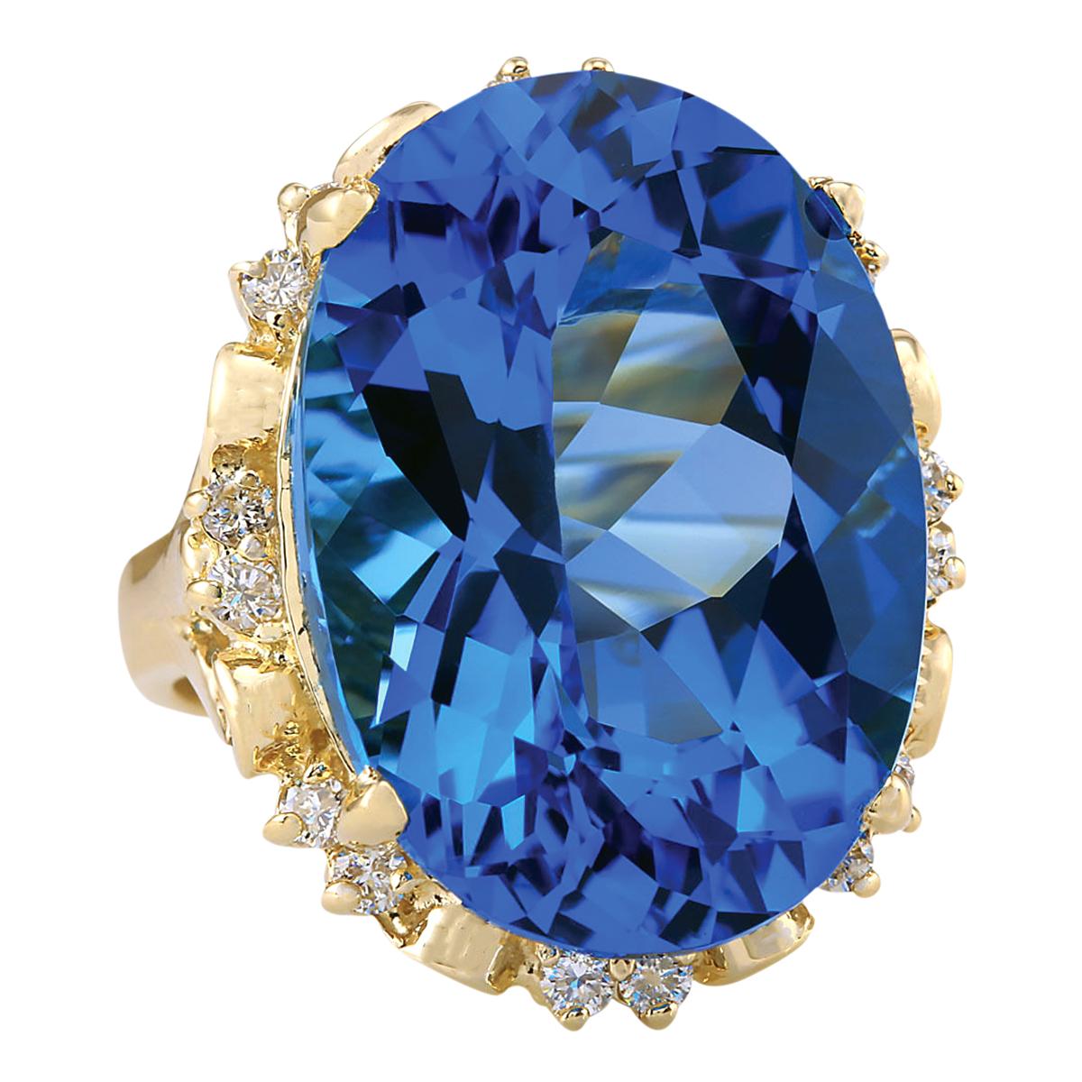 30.50 Carat Natural Topaz 14 Karat Yellow Gold Diamond Ring
Stamped: 14K Yellow Gold
Total Ring Weight: 15.0 Grams
Total Natural Topaz Weight is 30.00 Carat (Measures: 22.00x16.00 mm)
Color: Blue
Diamond Weight: Total Natural Diamond Weight is 0.50