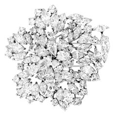  30.50carats Diamond Platinum Flower Cluster Prominent Brooch Pin