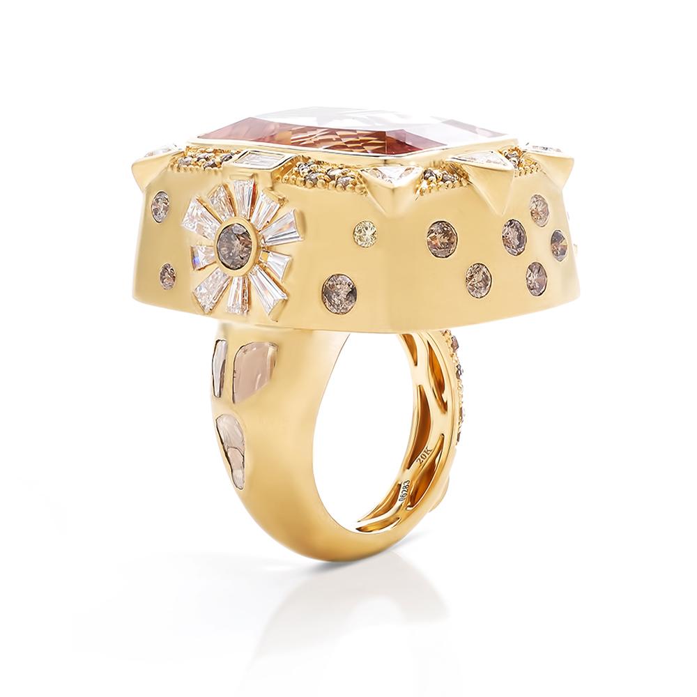 30,57 Karat Kunzit im Kissenschliff Box-Ring mit gemischten farbigen Diamanten (Moderne) im Angebot