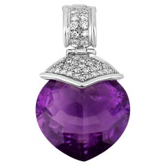 32.47tcw 18K Natural Heart Shaped Amethyst & Diamond Bale Accent Gold Pendant