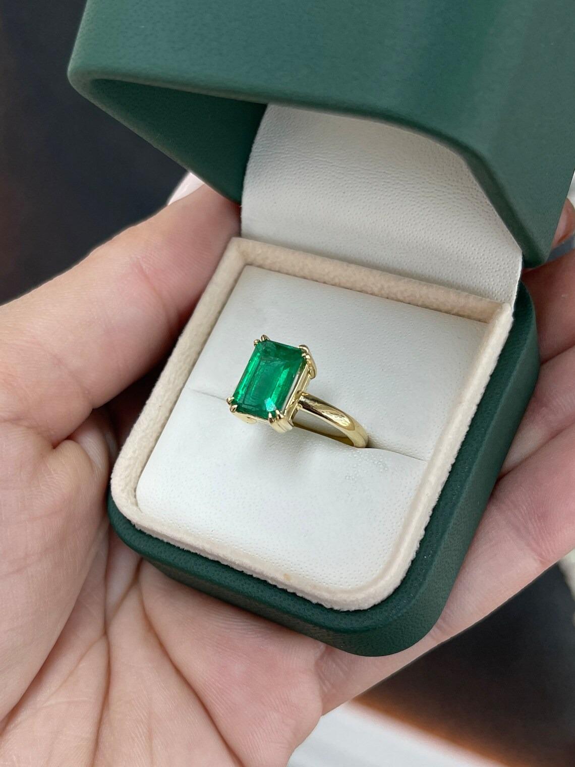 3,05ct AAA Vivid Green Zambian Emerald Cut Smaragd Solitär Prong Set Gold Ring im Angebot 3