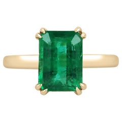 3,05ct AAA Vivid Green Zambian Emerald Cut Smaragd Solitär Prong Set Gold Ring