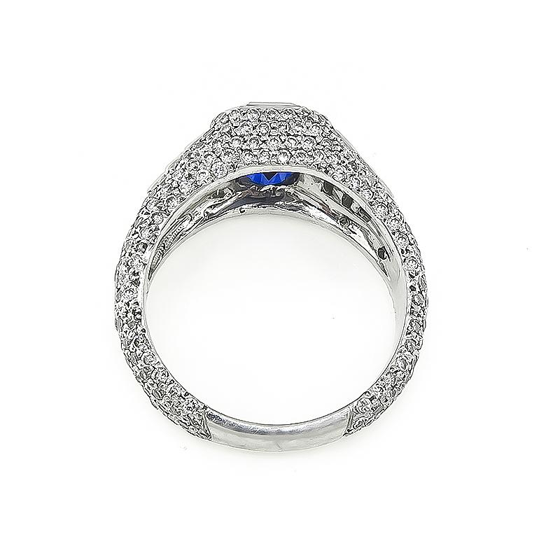 Emerald Cut 3.05 Carat Ceylon Sapphire 1.20 Carat Diamond Engagement Ring For Sale